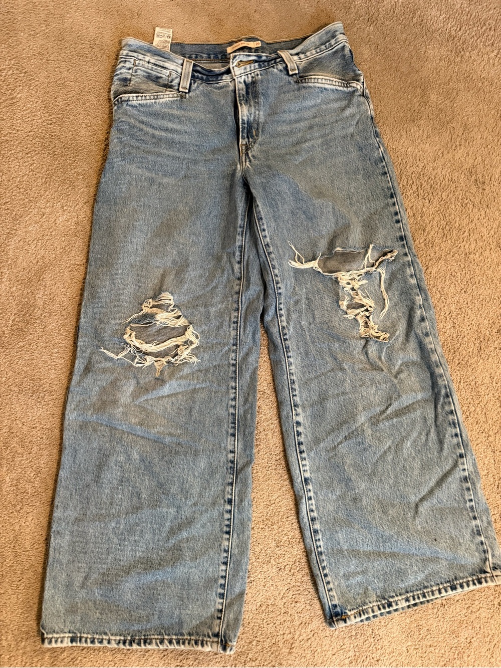 Wide Leg Ripped Light Blue Women's Jeans